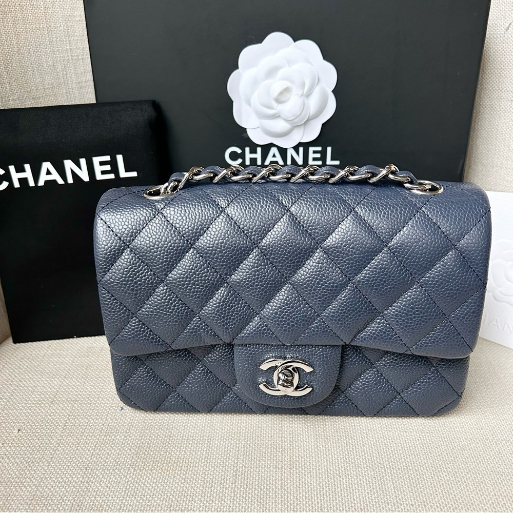 ❌SOLD❌CHANEL Classic Navy Caviar Mini Rectangular Flapbag Silver Hardware